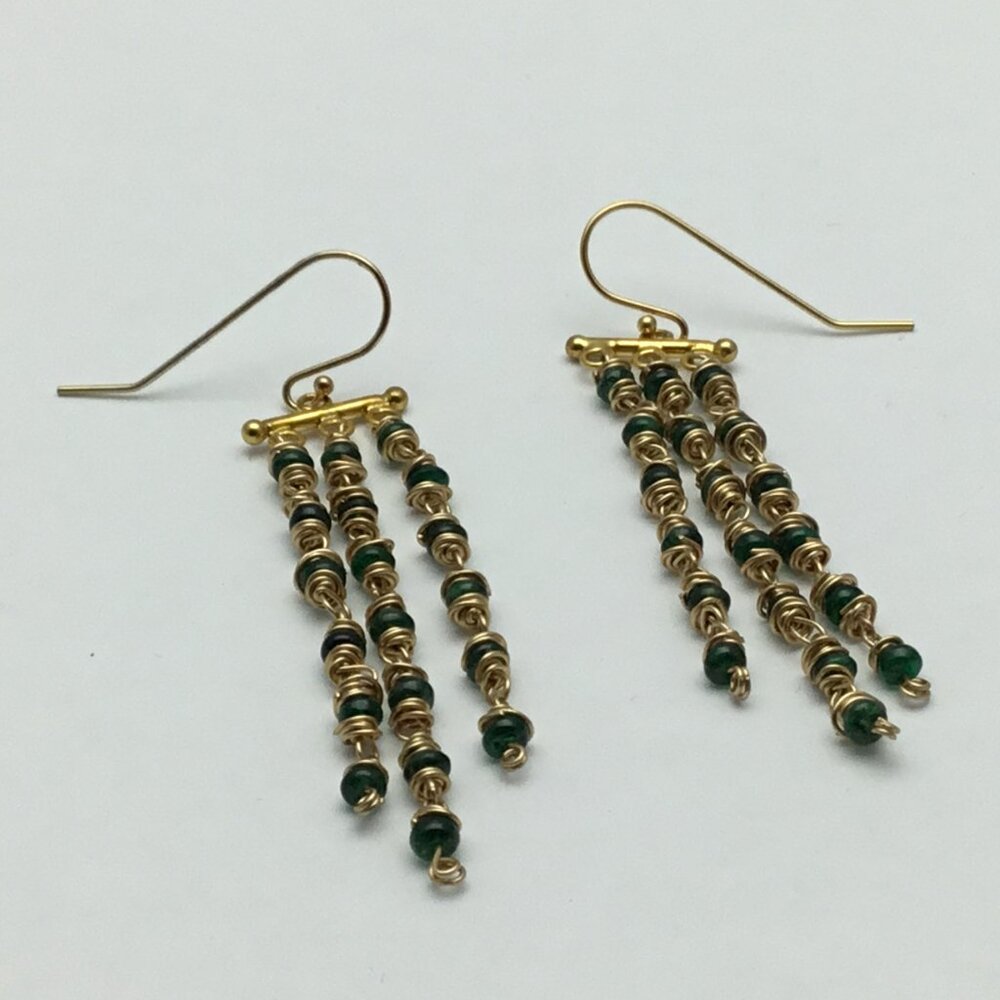 NWOT Artisan 14K Yellow Gold-Filled Natural Emerald Chandelier‎ Earrings
